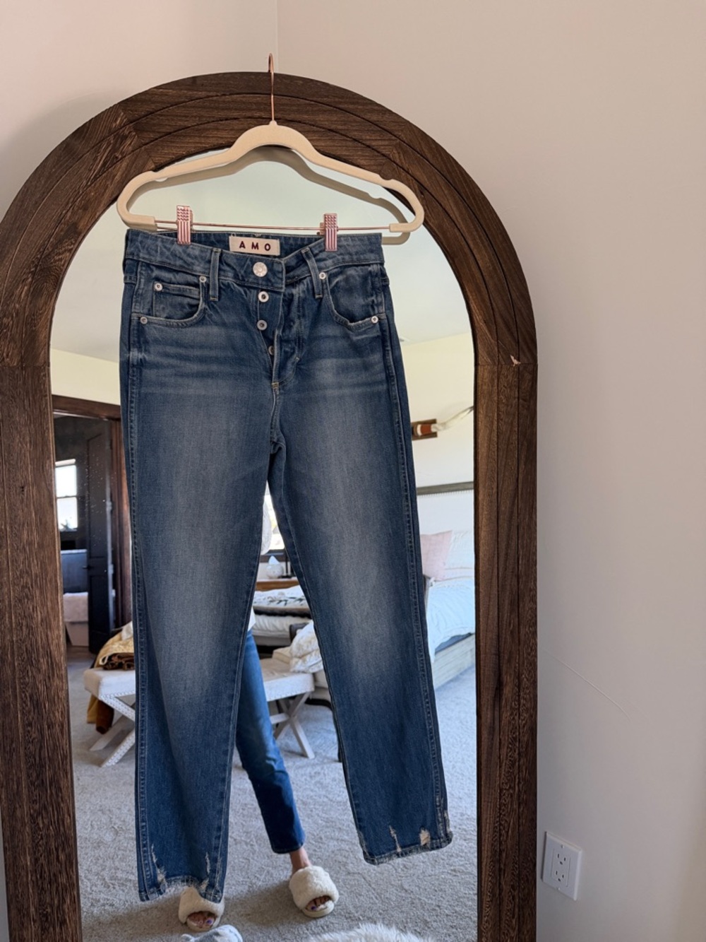 AMO Straight-Leg Button-Fly Jeans in Medium Blue Wash